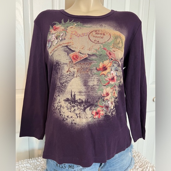 Susan Lawrence Tops - Susan Lawrence Purple Postcard Design Shirt